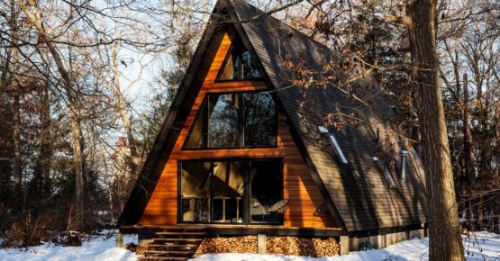 Aframe cabin house home A-Frame snow woods