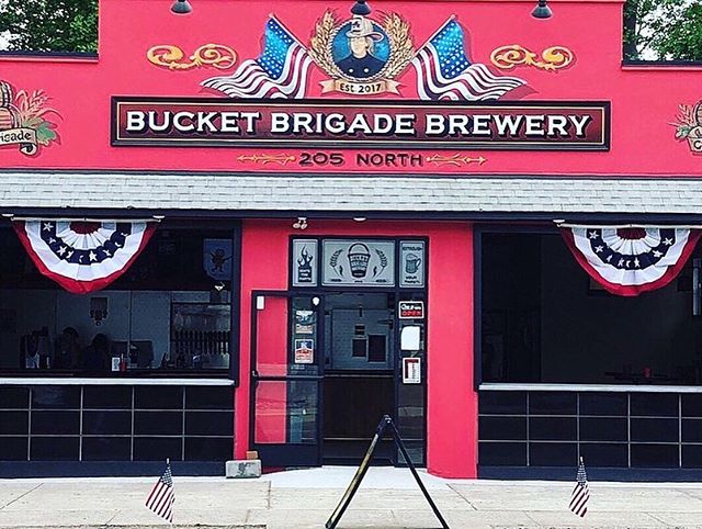 Exterior of Bucket Brigade Brewery in Cape May County painted red to look like a fire station