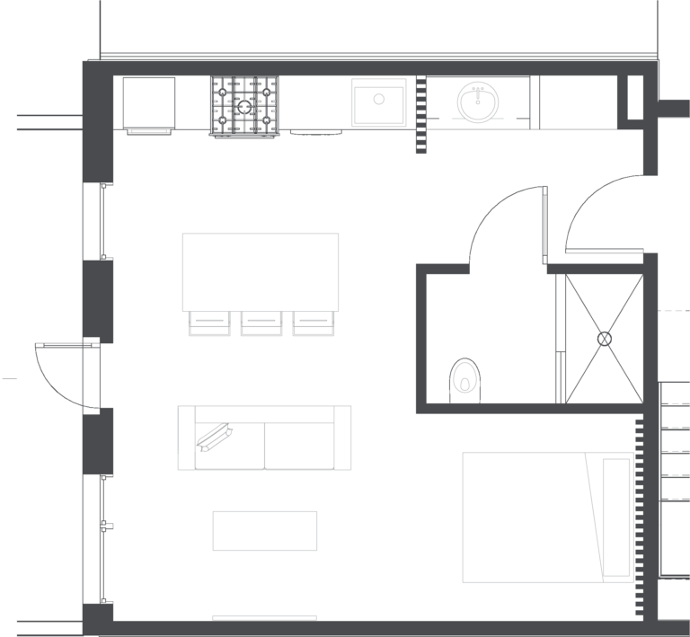 Floorplan of the Jarden Jawn studio apartment hotel room at Lokal Hotel Fishtown