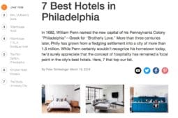 An article by JETSETTER on the 7 best hotels in Philadelphia including Lokal Hotel Old City