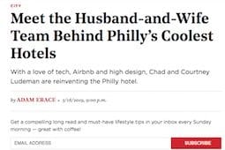 A Philly Mag article on the husband and wife couple behind Lokal Hotel in Philadelphia